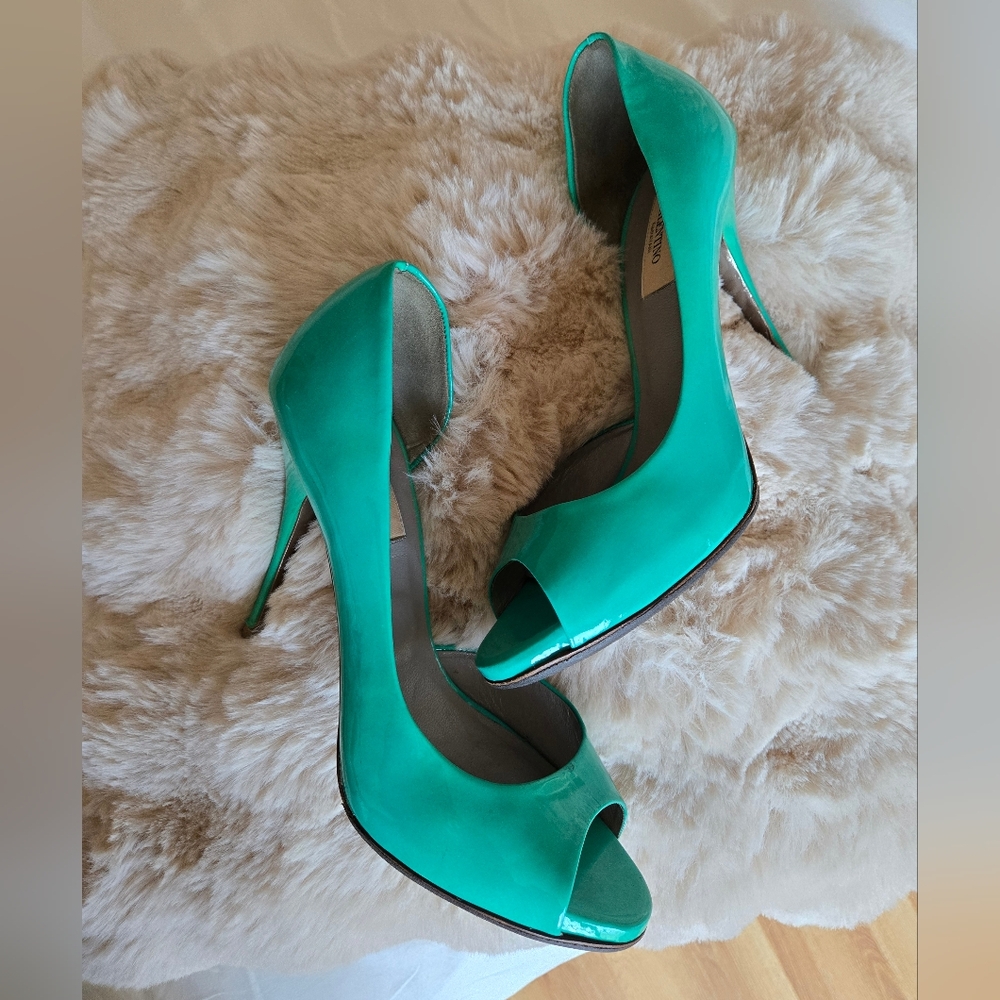 Valentino d'orsay teal peep toe pump size 38 (8)